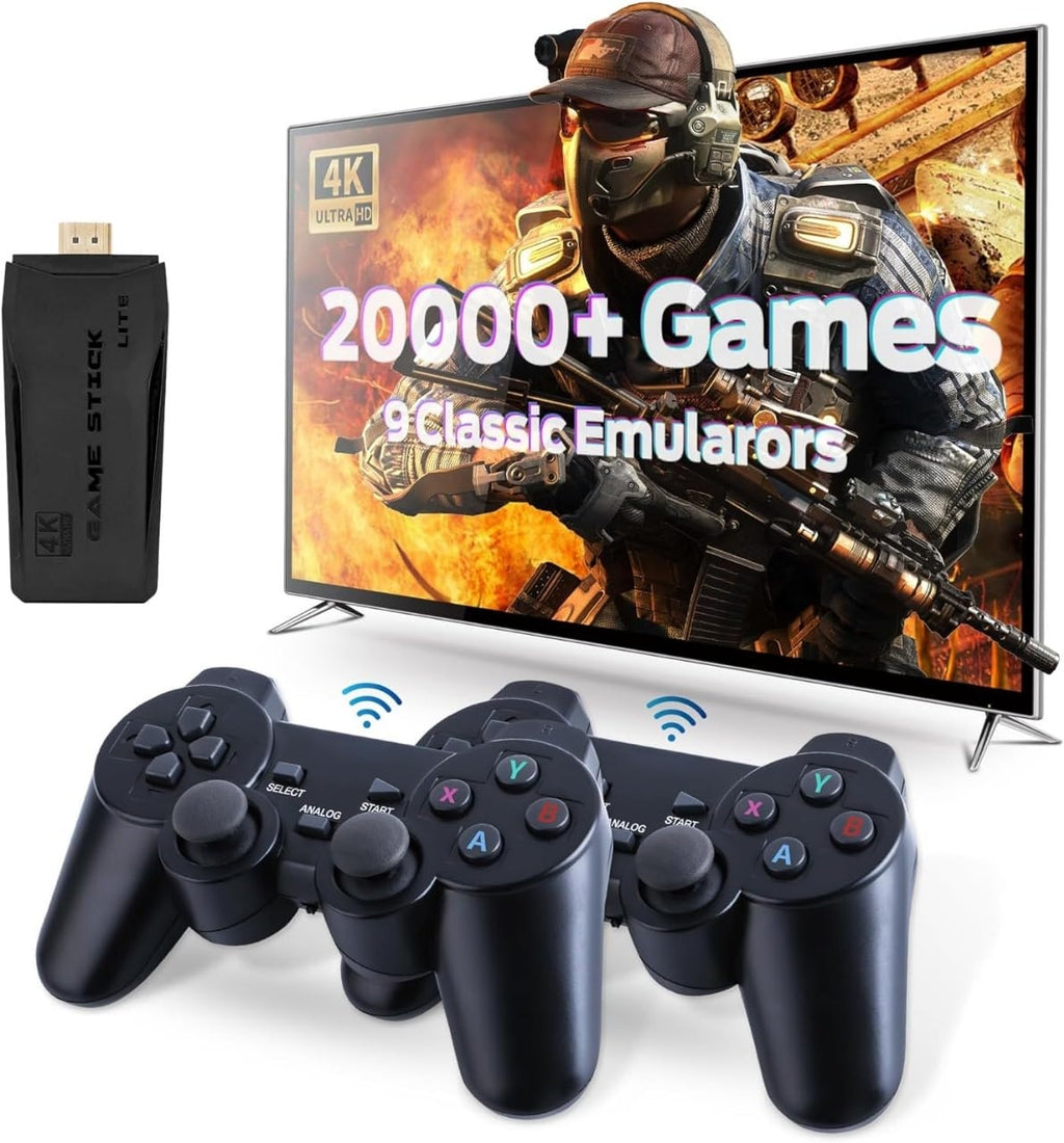 M8 4K Retro Game Stick, HD Home Video Retro Game Console with 2 Wireless Controllers, HDMI Output, 20000+ Built-in Games (128GB)